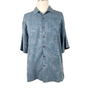 Montego Resort Shirt Mens Large Silk Jacquard Floral Hawaiian Button Up Casual